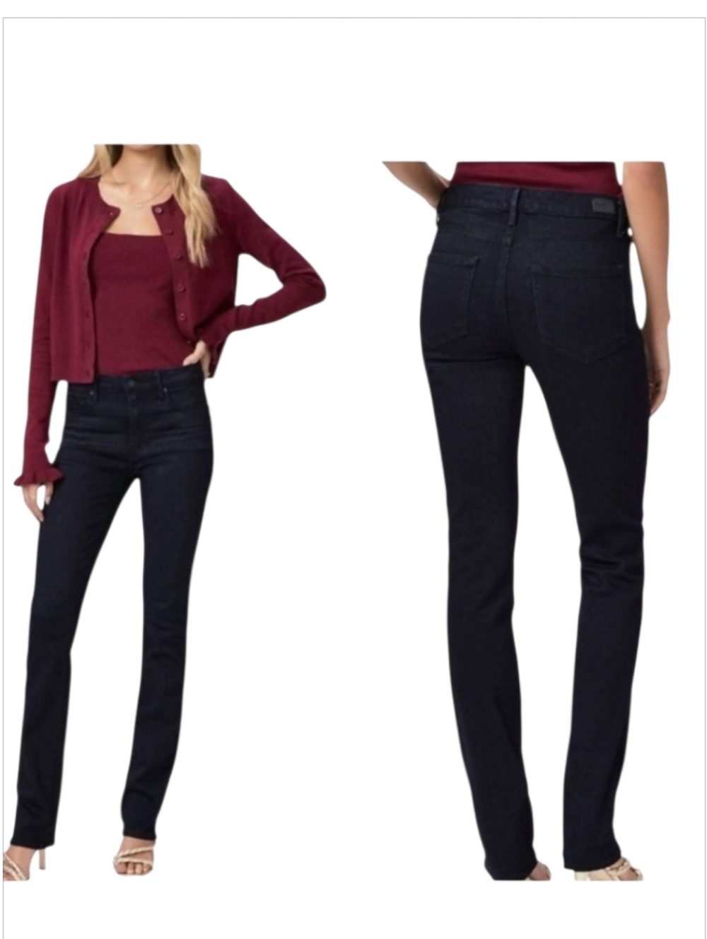 Paige Hoxton High Rise Straight Leg Blue Jeans Sz 31 Dark Wash